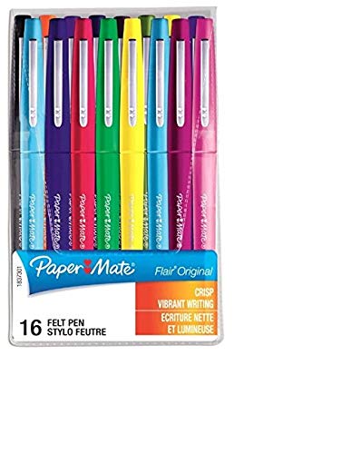 Paper Mate Flair Felt Tip Pens, assorted colours, 1 count (Pack of 16)
