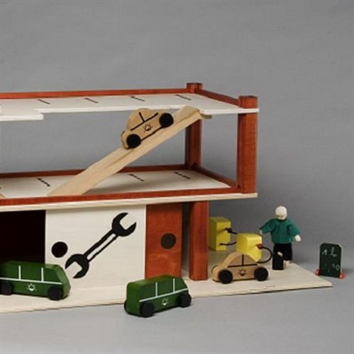 Rülke Holzspielzeug 23166 Car Park with Garage, Wood Colour, Red, Black, 36x64x44 centimeter - Image 2