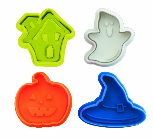 Ibili 733000 - Set 4 cortapastas con expulsor Halloween, Multi-colour, 13 x 13 x 6 cm