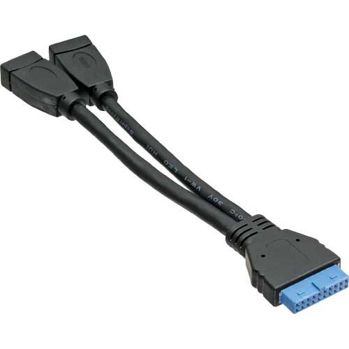 InLine 33445I USB 3.0 Adaptor Cable / 2x Female A to 19-Pin Pin Connection, Schwarz