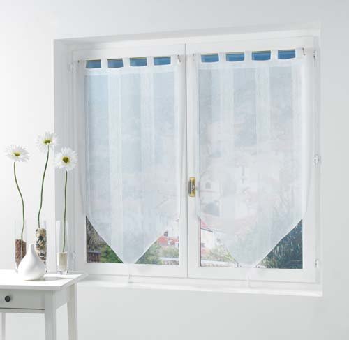 Douceur d'Interieur Voile Sable Salina 2-Net Curtain Pompon, Blanc, W 23.6" x L 35.4" (2 Panels)