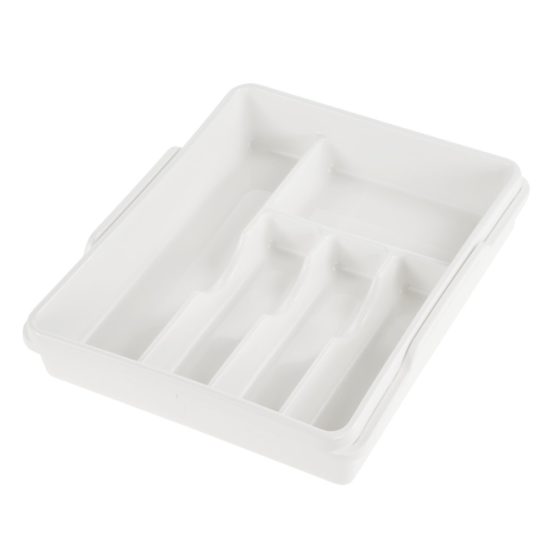 keeeper Expandable Cutlery Tray, 5 to 7 Compartments, Drawer Insert, 38 x 32 x 7.5 cm to 38 x 50.5 x 7.5 cm, Franka, White