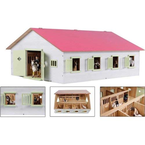 Van Manen Kids’ Globe Farming Horse Ranch, with 7 Horse Stalls, Wooden Horse Farm, with Folding Roof, Pink