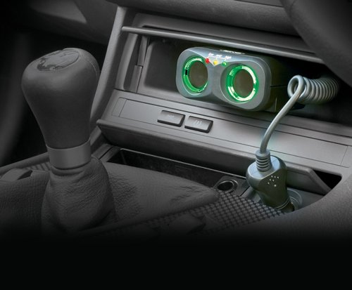 RING Two 12V Multi Socket Car Adaptor With Battery Analyser, Black/White, 2 Sockets - Image 2