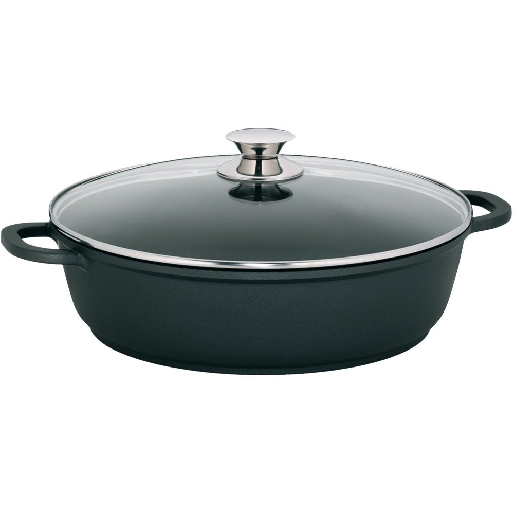 kela cast Aluminium braising pan 32 cm high Rim KERROS, Induction Serving pan Coated with lid, Paella pan