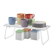 Metaltex Storage Folding Legs, Coated Wire Rack, Shelf Space Saver, Cupboard Organiser, White, Size: 47 x 21 x 14 cm, Metal, Silver