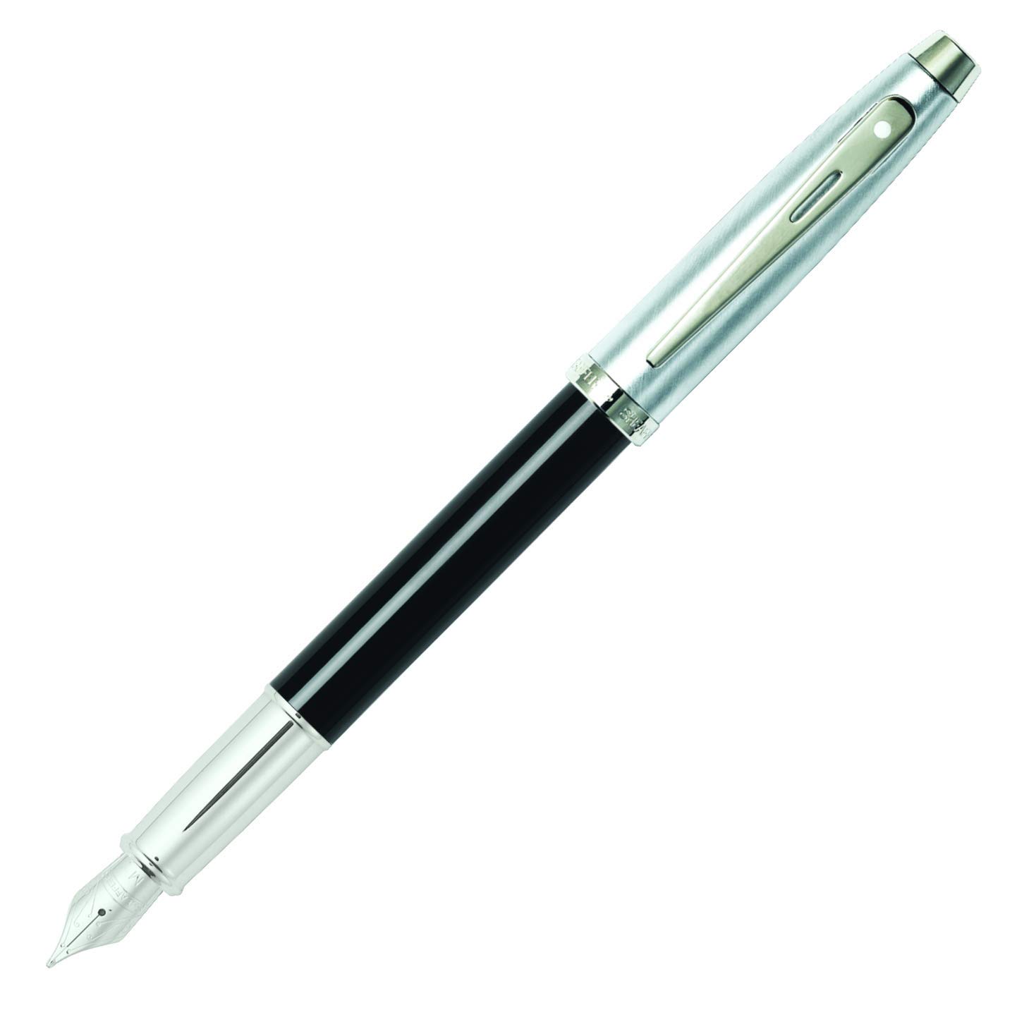 Sheaffer 100 - Refillable fountain pen, medium nib, glossy black, brushed chrome appointments, Black/Chrome