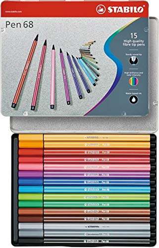 STABILO Pen 68 - Premium Fibre-Tip Pen - Arty - Tin of 15 - Assorted Colours - Image 2