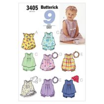 Butterick Patterns B3405 Large-XL Infants Dress Top Romper Panties Hat and Headband, Pack of 1, White