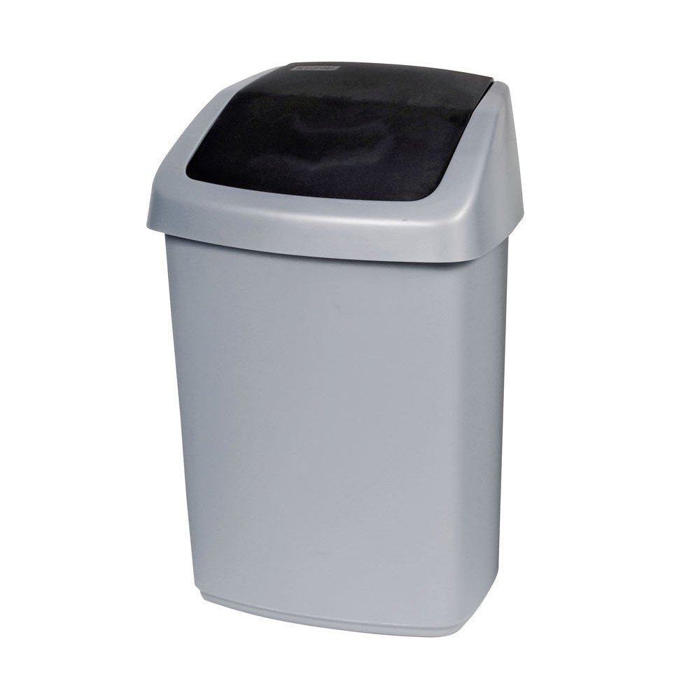 Curver Swing Top 03987-373-00 Waste Bin 50 L Silver/Anthracite, Silver / Anthracite, 40.6x66.8x34 cm