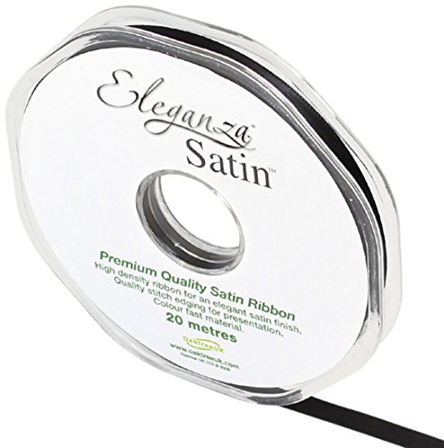ELEGANZA Double Faced Satin Ribbon 6mm x 20m Black No.20, 6 mm, 6 mm x 20m