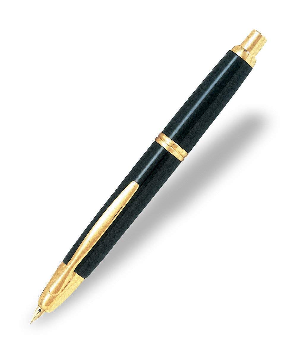 Pilot Capless Medium Retractable Fountain Pen with Gold Trim, Black