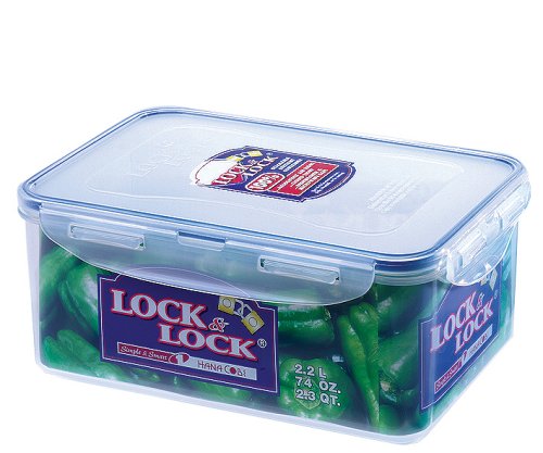 Lock & Lock HPL825 Classic Rectangular Food Container, 2.3L (232 x 165 x 95mm), Clear/Blue