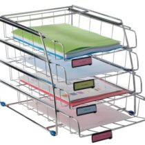 Alba Desk Set Wire 4 Trays Front-loading 4 Label Holders W310xD380xH310mm Chrome Ref CORMET4F