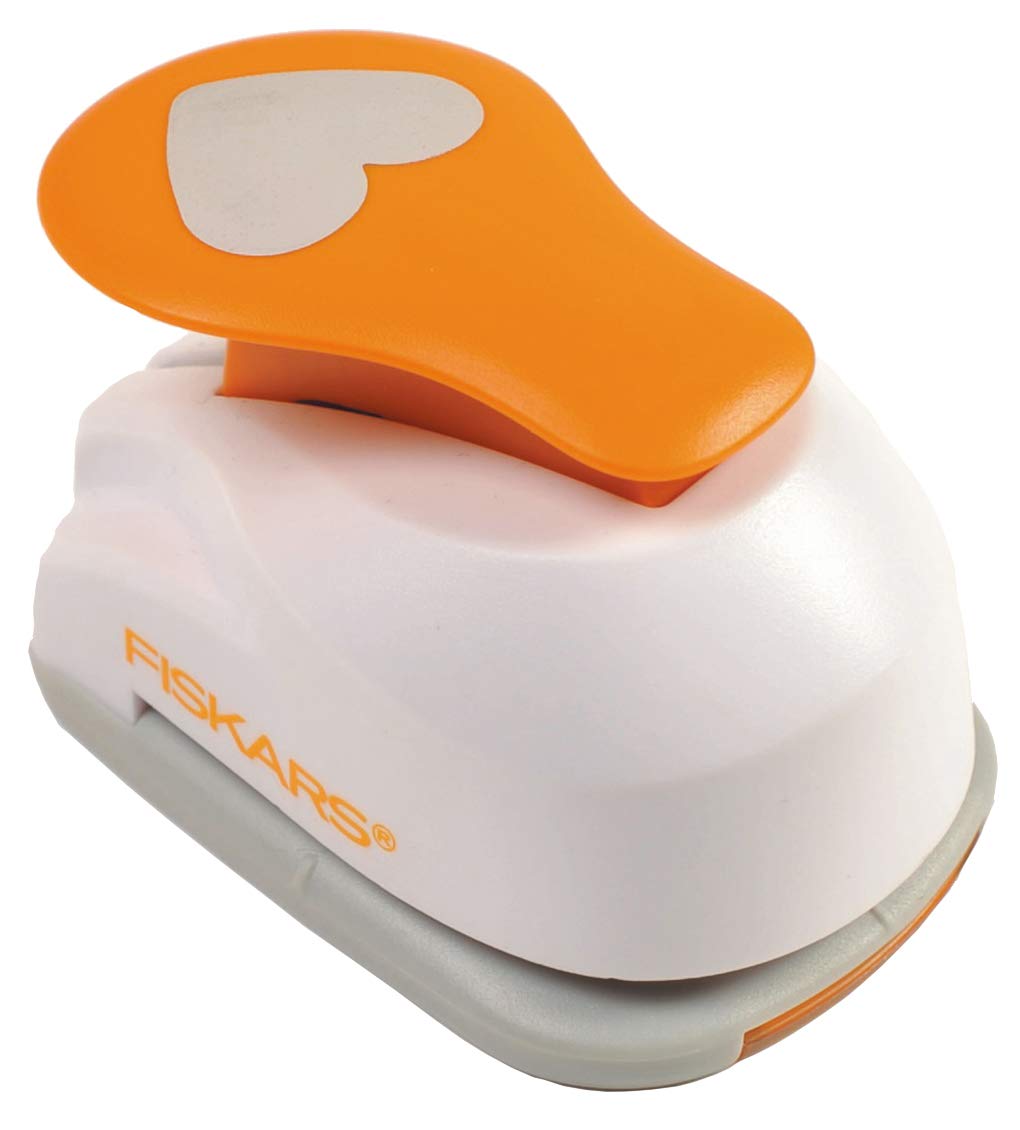 Fiskars Motive Lever Punch, Heart, Diameter 2.5 cm, for Left And Right Handers, Steel/Plastic, White/Orange
