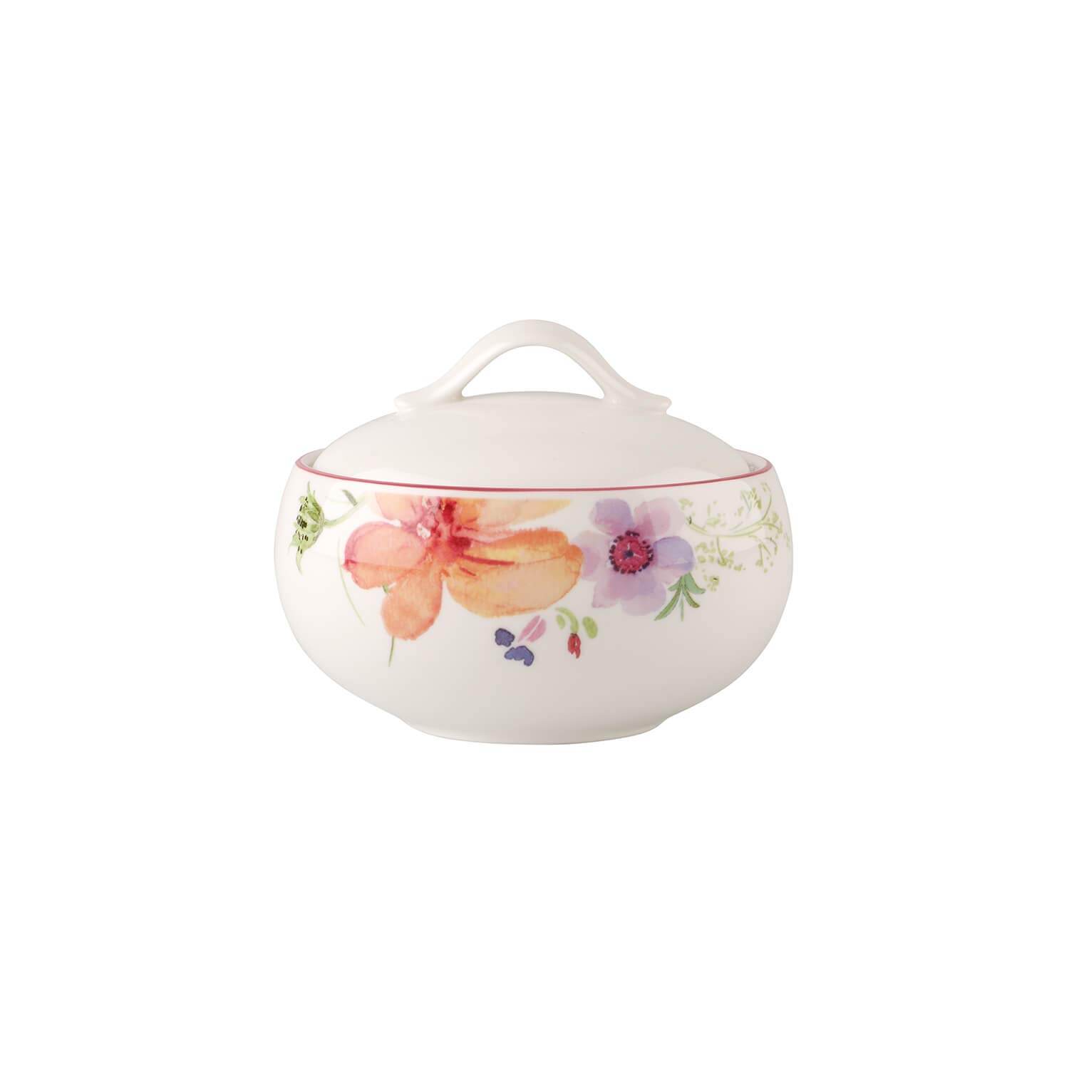 Villeroy & Boch Mariefleur Basic Sugar Bowl, Premium Porcelain, White/Multicoloured, 0.45 Litre