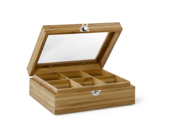 Bredemeijer Tea Box 9-compartments Bamboo whiteh Window, Brown, 279x220x71mm