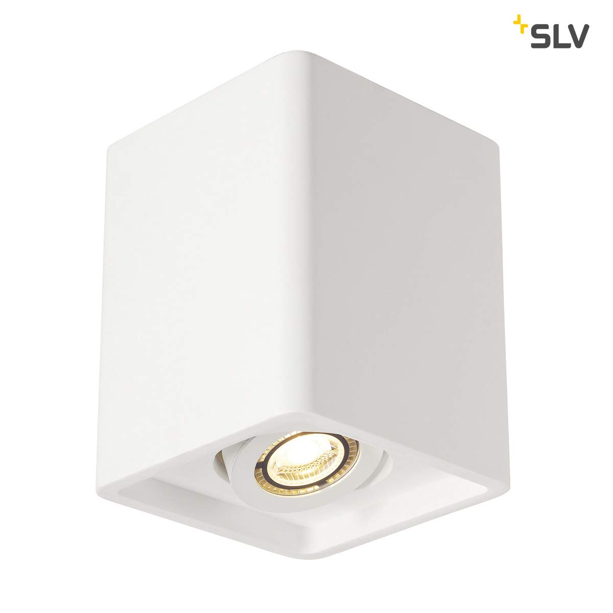 SLV PLASTRA Box 1 Ceiling Light, Angular, White Gypsum, 1xGU10. max. 35W, Steel