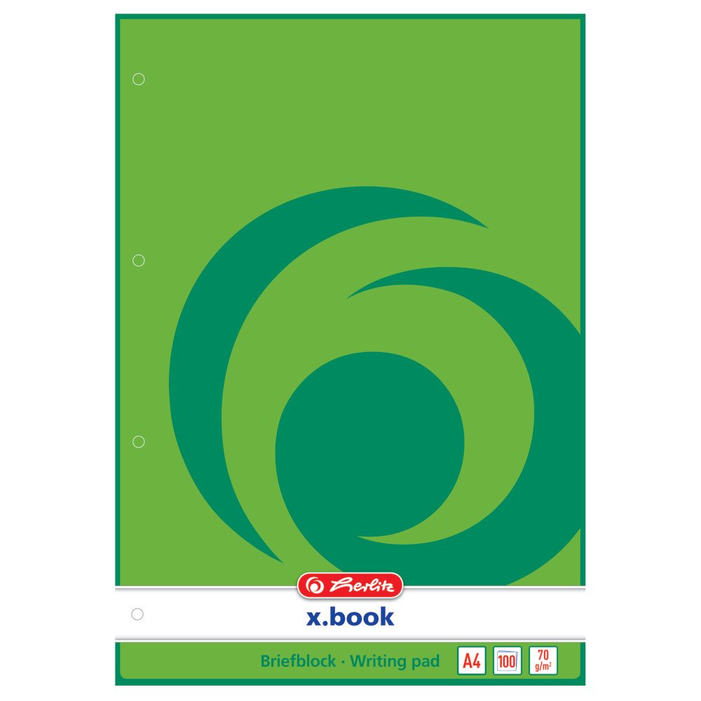 Herlitz A4 Blank Punched Writing Pad (100 Sheets per Pad, Pack of 5), White
