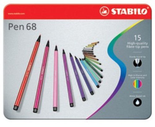 STABILO Pen 68 - Premium Fibre-Tip Pen - Arty - Tin of 15 - Assorted Colours