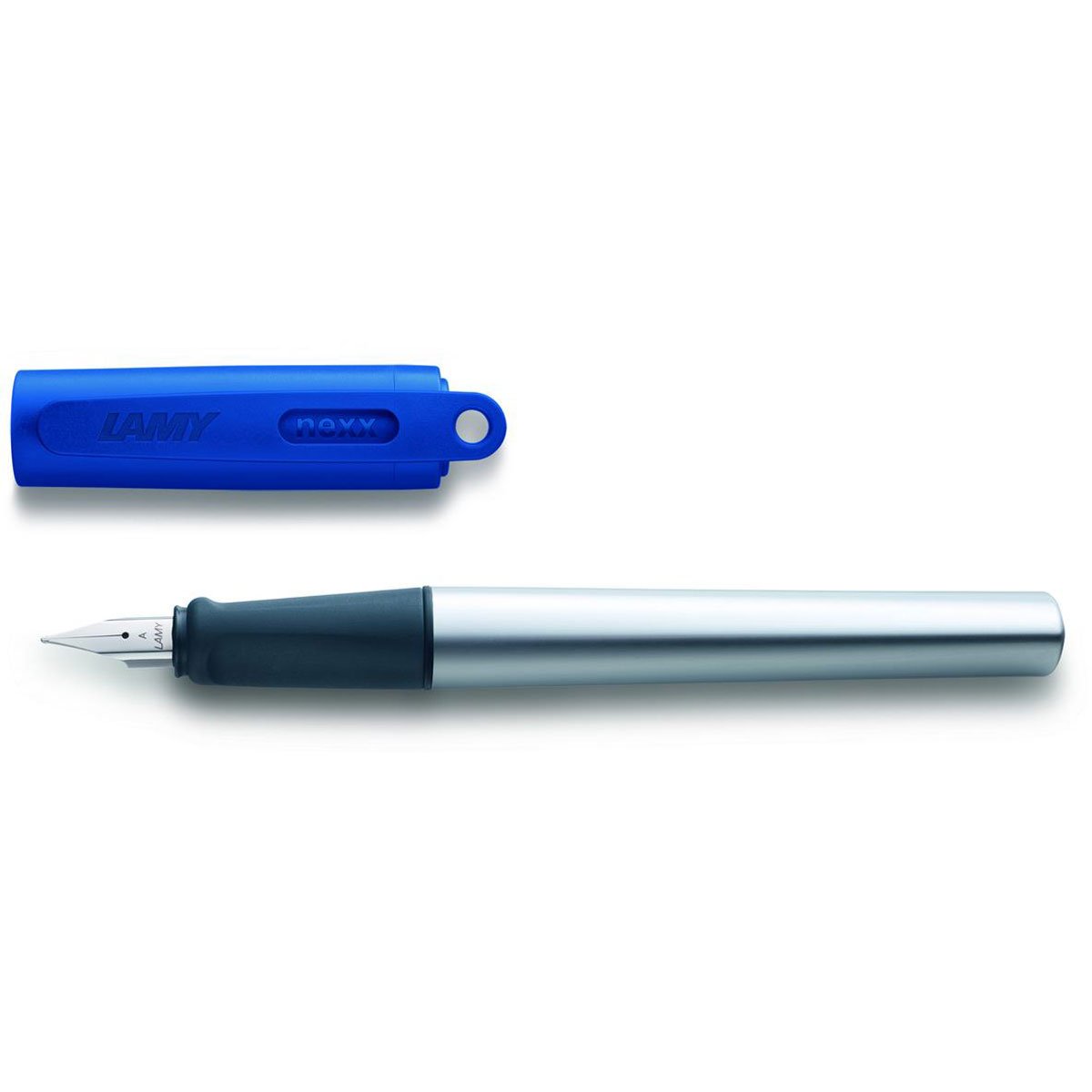 LAMY nexx blue, Fountain Pen with slip-proof grip & polished steel nib in size A, triangular aluminum body