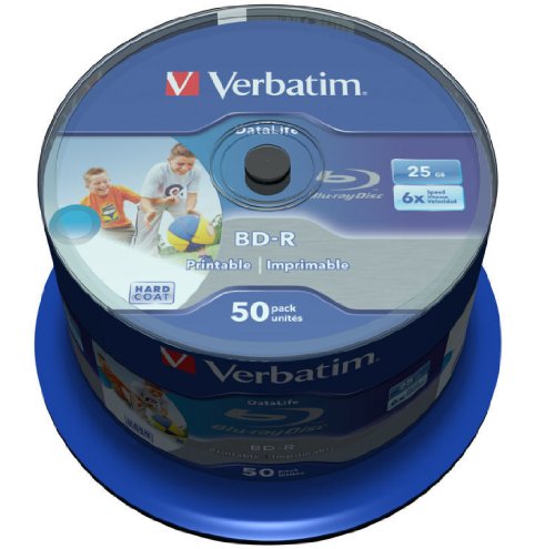 Verbatim BD-R SL Datalife - Blu-ray Disc 25 GB, 6x Burning Speed, Large Printable Area, Scratch Protection, 50-Pack Spindle