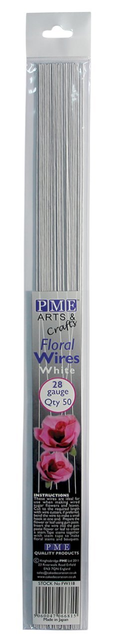 PME White Sugarcraft Floral Wires, 28 Gauge Pack of 50