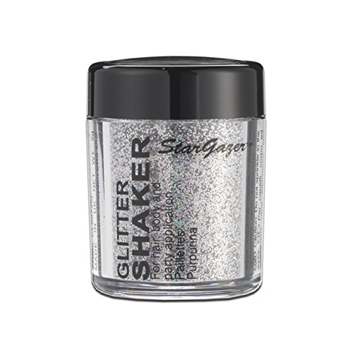 Stargazer Glitter Shaker, Hologram. Cosmetic glitter powder for use on the eyes lips, face, body, hair and nails