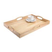 T&G Woodware 10138 Tray with 4 Handles in Hevea Wood