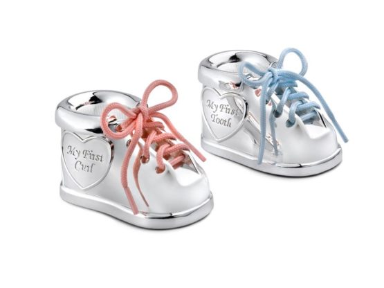 Zilverstad 7276261 Shoe Shaped Baby's First Curl and Tooth Boxes 6 x 3.5 x 3.7 cm Silver Plated Pink and Blue