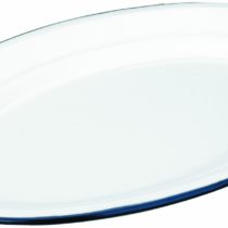 IBILI Plate Blanca Oval 40x27 cm of Enamelled Steel, White/Blue, 40 x 27 x 9 cm