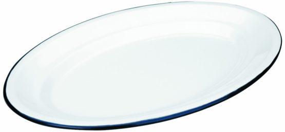 IBILI Plate Blanca Oval 40x27 cm of Enamelled Steel, White/Blue, 40 x 27 x 9 cm