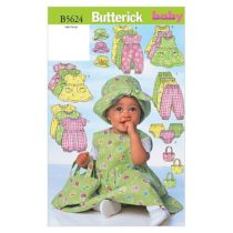Butterick Patterns B5624 Size Large L-XL Infants Dress Jumper Romper Jumpsuit Panties Hat and Bag , Pack of 1, White