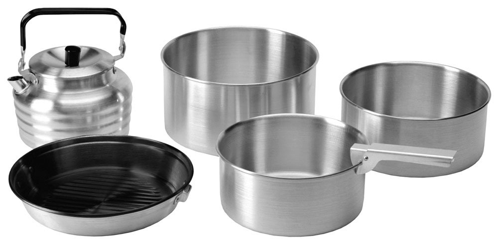 Vango Cook Kit with Aluminium Pans and Kettle and Non-Stick Frypan Cookware for Camping, Backpacking, Hiking