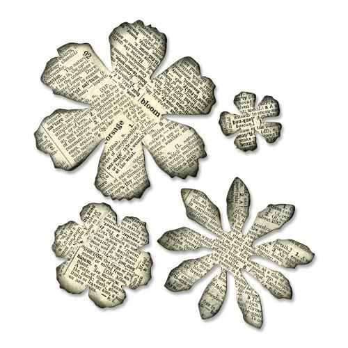Sizzix Bigz Tattered Florals, 4 Sizes and Shapes Steel Rule Die by Tim Holtz, 7.9 cm x 7.9 cm
