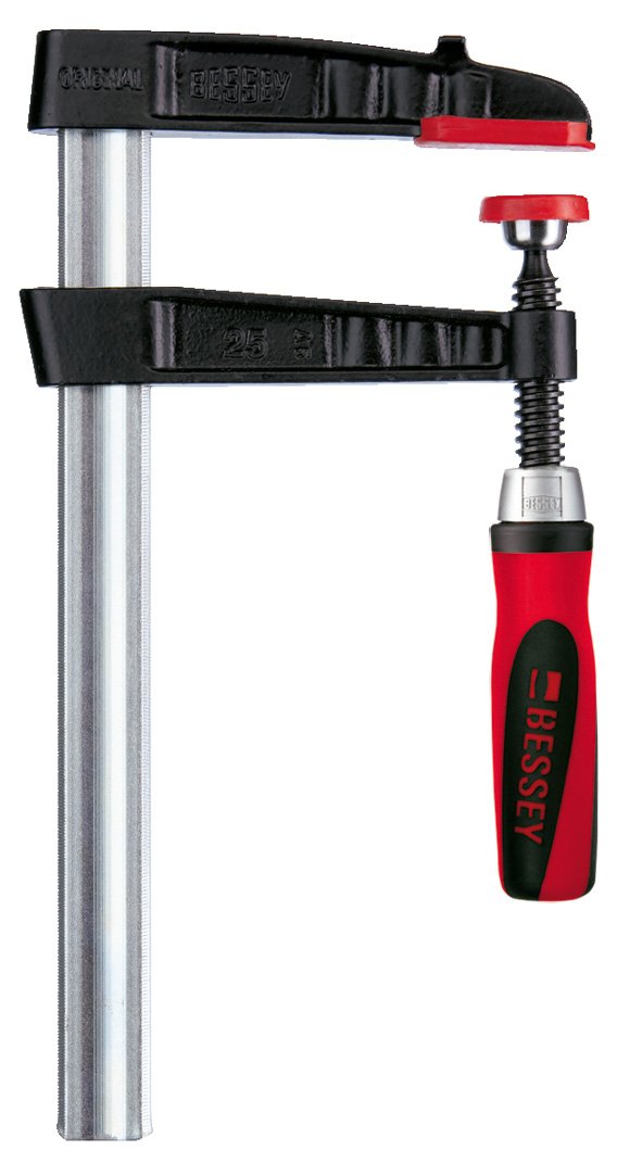 Malleable Cast Iron Screw Clamps - TG40S12-2K Opening: 400mm / Throat Depth: 120mm / Rail: 29mm x 9mm, Black/Red/Silver