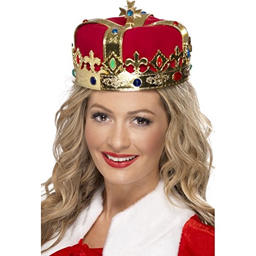 Smiffys Queen's Crown, Red with Jewels, Historical Fancy Dress, Historical Dress Up Hats Halloween