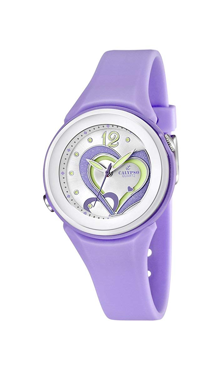 Calypso Women's Quartz Watch with Silver Dial Analogue Display and Purple Plastic Strap K5576/4