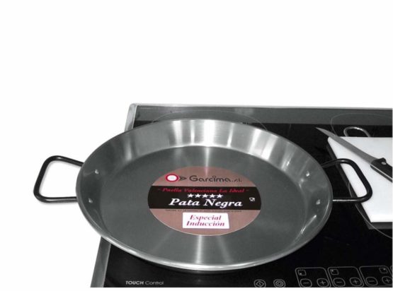 Garcima La Ideal Polished Steel Professional Paella Pan 38cm for Ceramic, Induction & AGA hobs