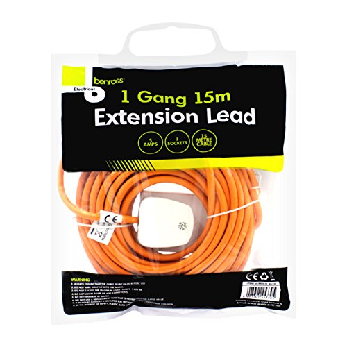 Benross 45330 15m Extension Lead / 1-Way Extension Cable/Ideal for Home Office or Garden / 1 UK Plug Socket / 240V AC