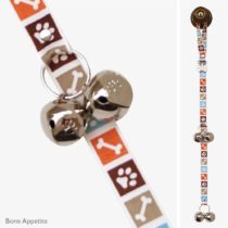 PoochieBells the Original & Trusted Housetraining & Potty Time Dog Doorbell for Loving Dog Families Since 2005. A clear, pleasant and easy way for your family to know when its potty time for your furry best friend. All PoochieBells are individually handcrafted in the USA. Bone Appetite Brown Paw Prints Design
