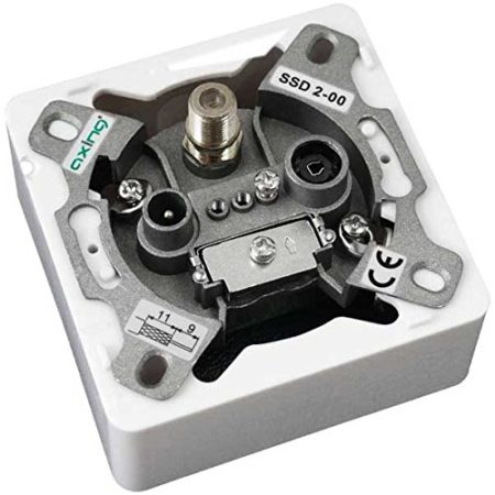 Axing SSD 2-10 wall socket pass-through outlet for Satellite and terrestrial with Cover plate and installation Frame - Image 2