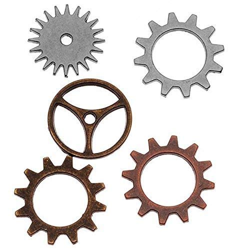 Tim Holtz 0.75 - 1-inch Idea-Ology Sprocket Metal Gears, Pack of 12, Antique Nickel/ Brass/ Copper, Brown