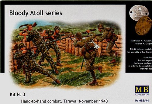 Masterbox 1:35 Scale Bloody Atoll Series. Kit No 3". Hand-to-Hand Combat Figure, Earth tones, green, Small
