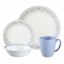Corelle Livingware Country Cottage Break and Chip Resistant Glass Dinnerware Set, 16-Piece, Service for 4, Green/ Blue
