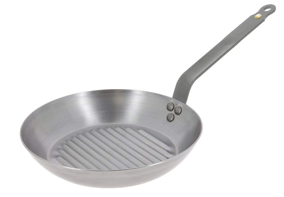 De Buyer 5613.32 Mineral B Element Round Grill Frying Pan, 32 cm Diameter, Silver-grey, 12.6 inch