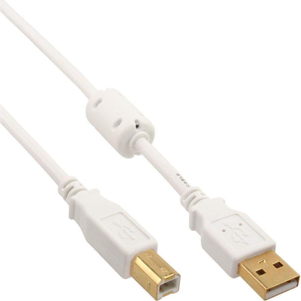 InLine 34555W A to B USB 2.0 Cable (5m) with Ferrite Core White/Gold, White,Gold, 1 Stück