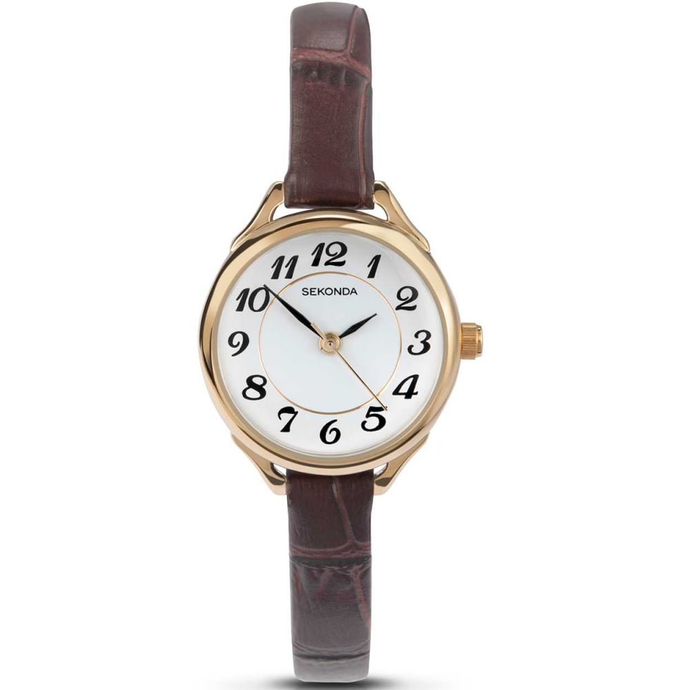 Sekonda Women's Quartz Watch with White Dial Analogue Display and Brown Leather Strap 4701.27, White/Brown