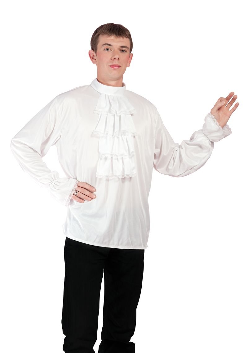 P'tit Clown, 12133, White Frilled Shirt, Long Sleeve Collar, Medieval, Pirate, Renaissance, Adult Men's Costume Accessory