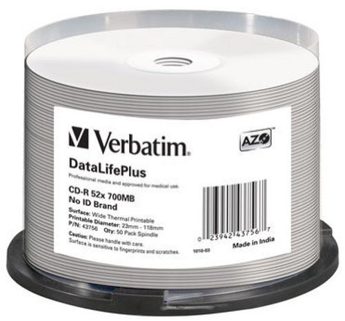 Verbatim 43756 700MB 52x DataLife Plus Printable CD-R - Spindle 50 Pack